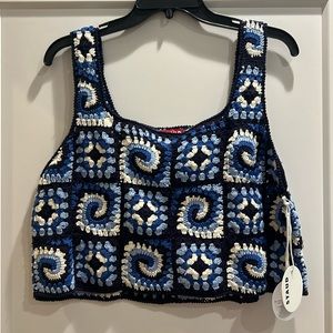Staud Crochet Crop Top blue XL new with tags